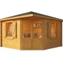 Holz-Gartenhaus Monica Royal mit Spitzdach und Anbaudach, 375x375 cm.