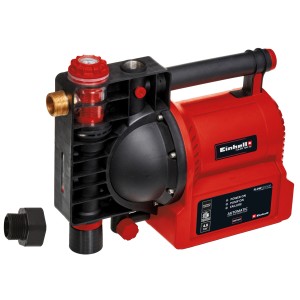 Einhell GE-AW 1042 FS Hauswasserautomat, rote Gartenpumpe mit Wasserfüllanzeige und schwarzem Gehäuse.