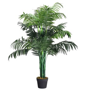 Grüne Costway Kunstpflanze, künstliche Palme, 110cm hoch im schwarzen Topf.