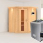 Karibu Sauna Tjorven mit Ofen und LED-Dachkranz. Holz-Glastür. Massivholzsauna für entspannte Stunden.
