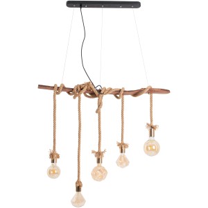 Näve Pendelleuchte Rope, 5-flammig mit Holz und Seiloptik. Vintage Hängelampe für Wohnräume.