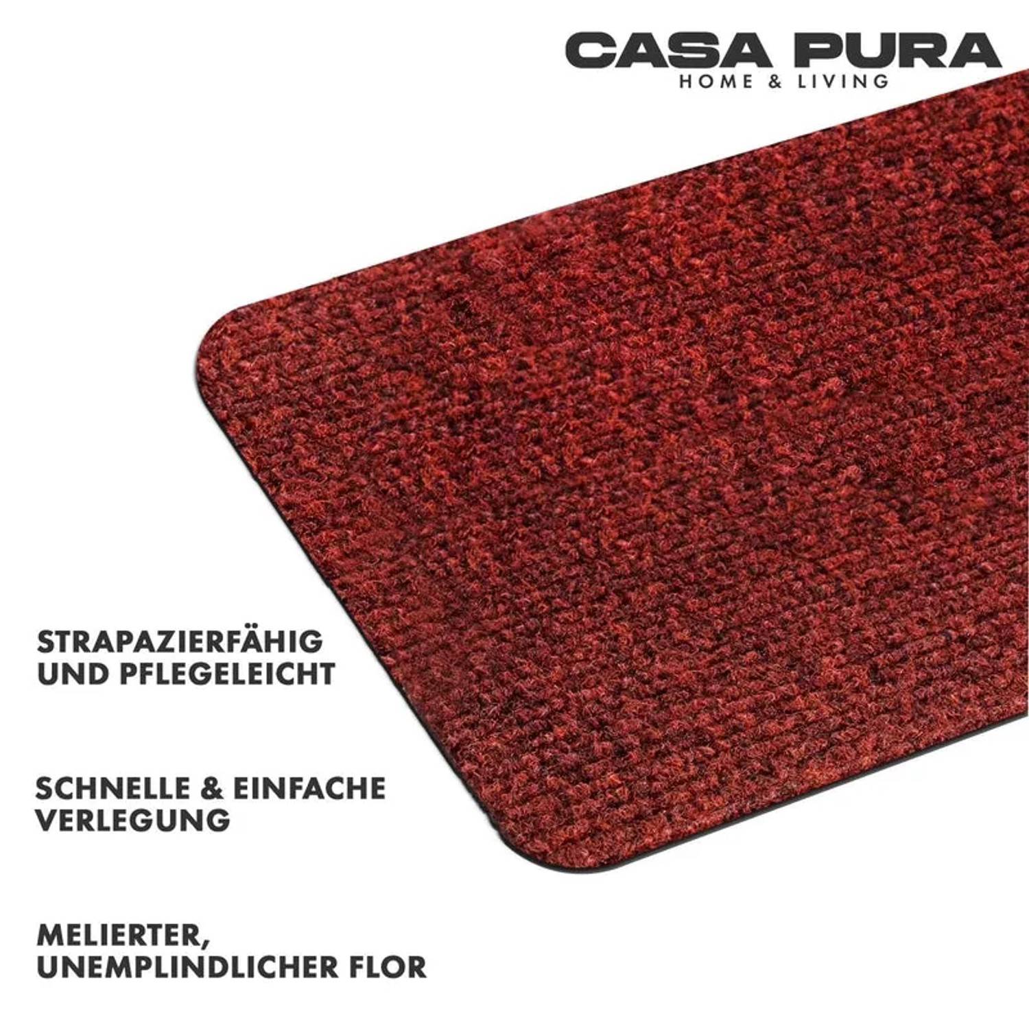 Casa Pura Stufenmatten Leipzig – 15 Selbstklebende Treppenschutzauflagen, Halbrund, Rot, Polypropylen, Rutschhemmend, Ca. 21 X 65 Cm