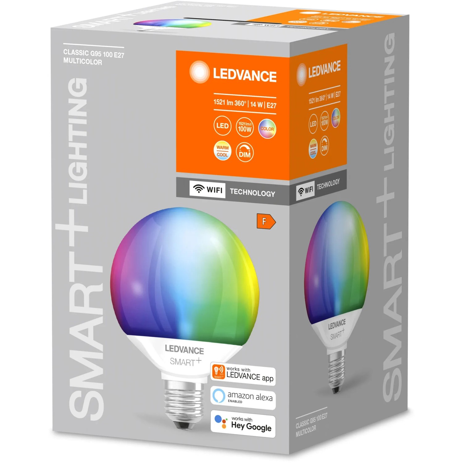 Ledvance Smart+ Wifi Globe RGBW E27 Leuchtmittel, 14W, klare Globe-Form, Farbwechsel.
