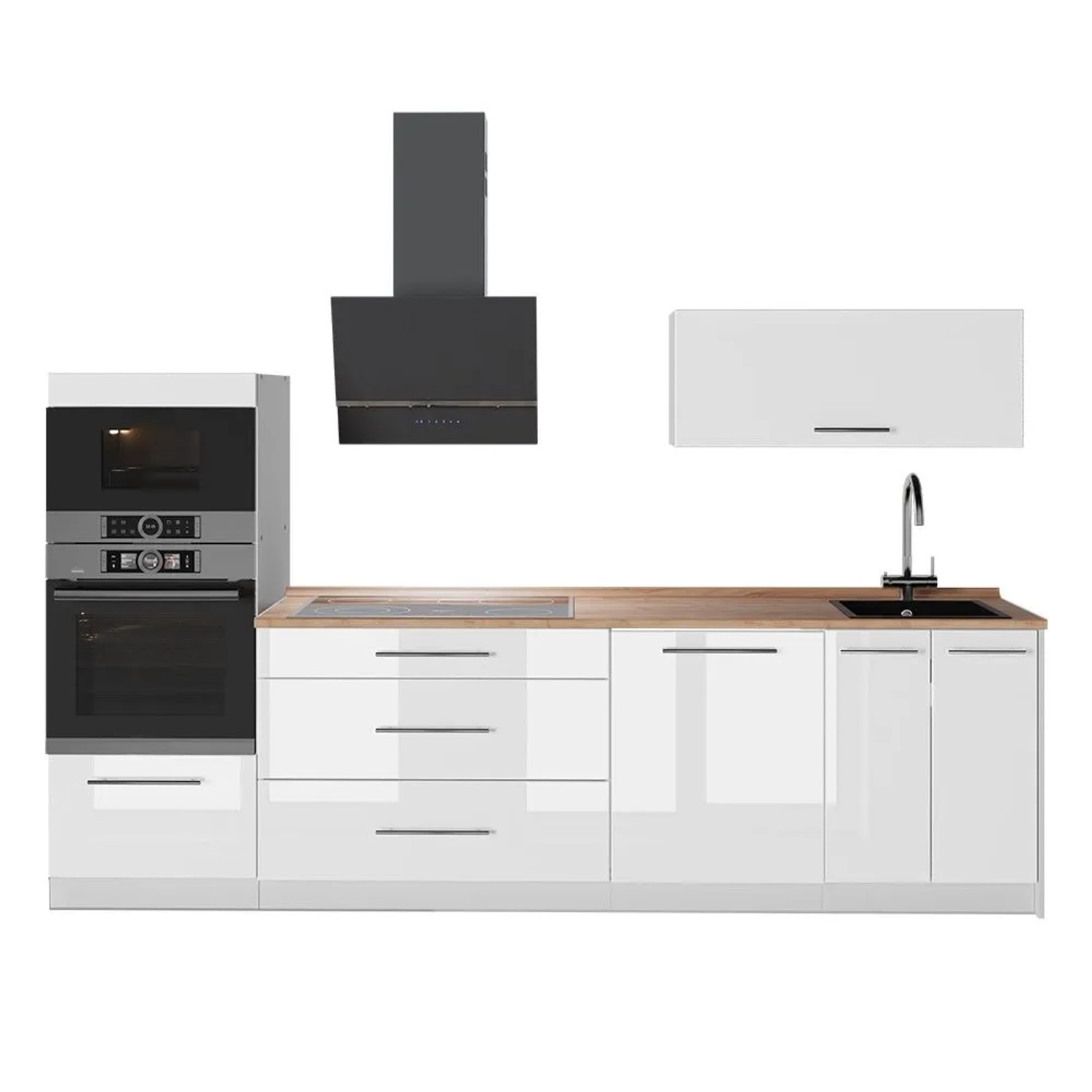 Vicco Küchenzeile Fame-Line Weiß Hochglanz/Weiß 280 x 154 AP Eiche Art Nr 64732