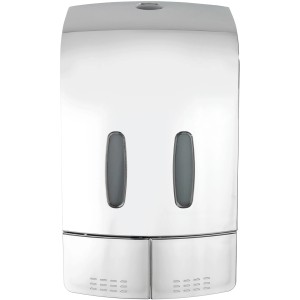 Wenko 2-Kammer Desinfektionsmittel- und Seifenspender Tartas, Chrom, mit Sichtfenster.