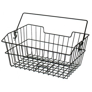 Schwarzer Prophete Einkaufskorb aus Metall für den Gepäckträger.