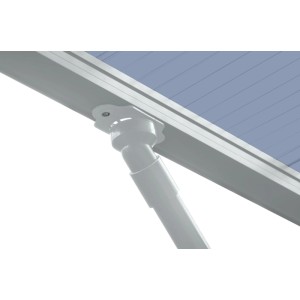 Detailaufnahme: Silberner Ximax Aluminium Carport Wing mit bläulichem Polycarbonat-Dach.