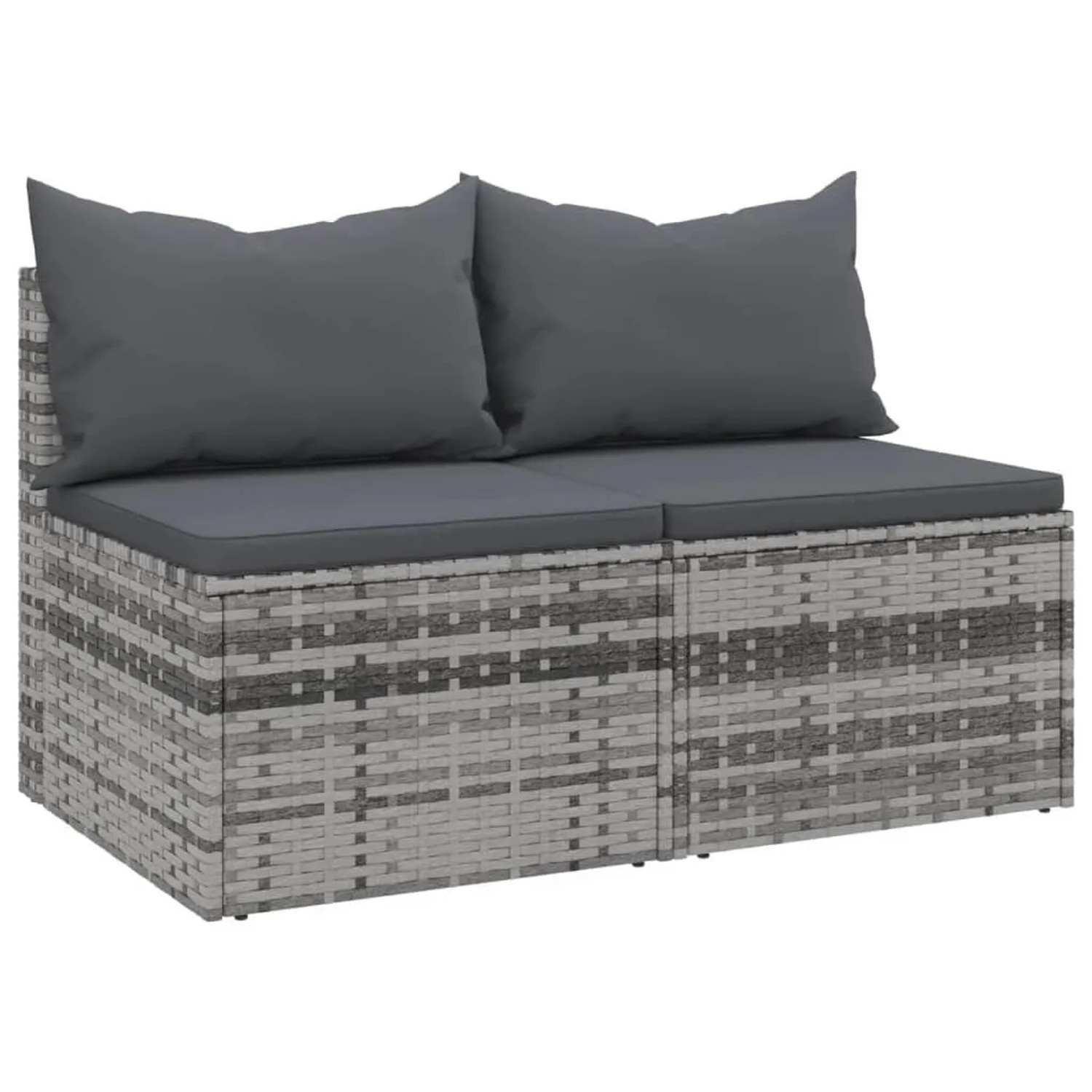 vidaXL Garten-Mittelsofas mit Kissen 2 Stk Grau Poly Rattan 362333
