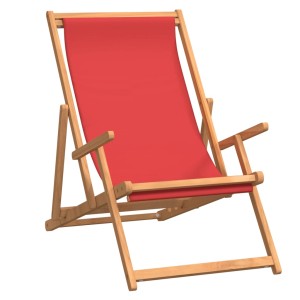 Klappbarer, roter Strandstuhl aus Teakholz. Gartenstuhl für Strand und Camping.