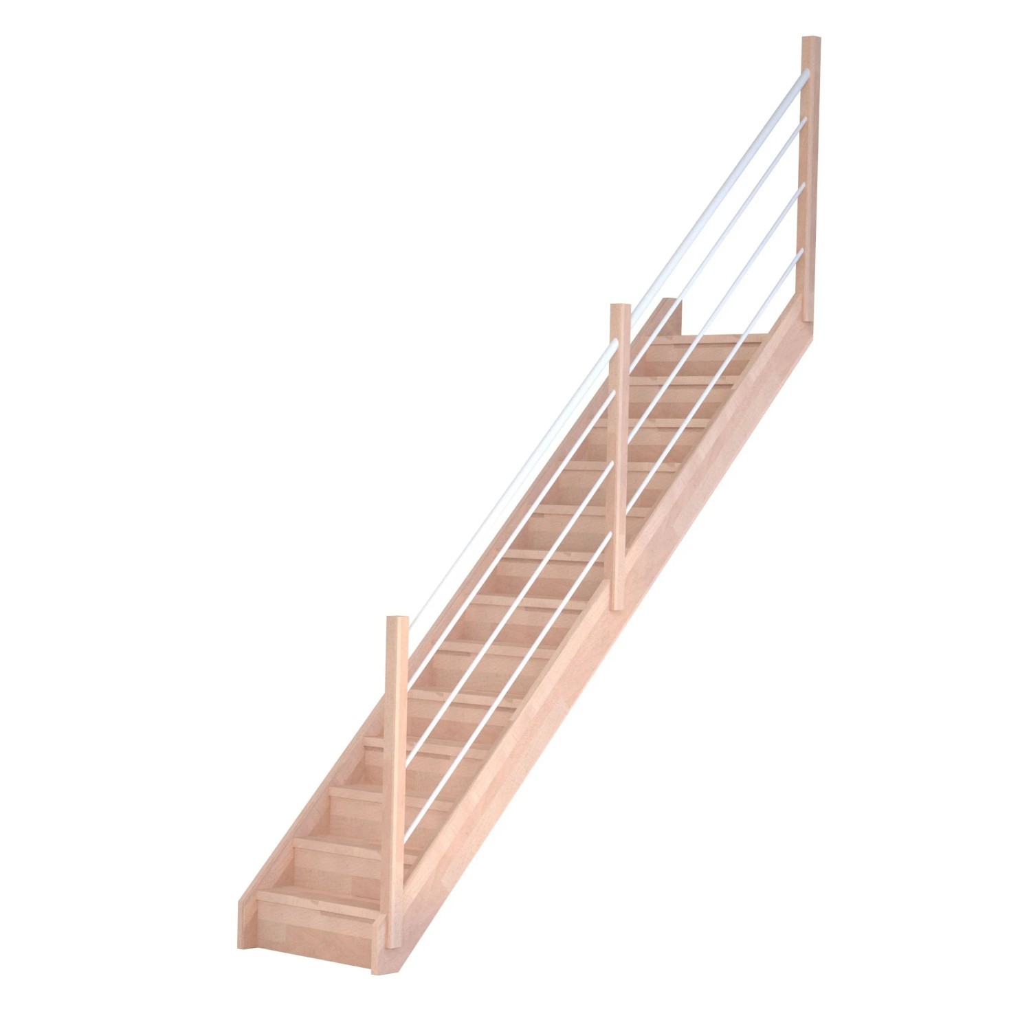 Treppe Mykonos Pro Buche Ger. 80cm Setzstufe Holz-Edelstahl-Geländer Weiß R günstig online kaufen