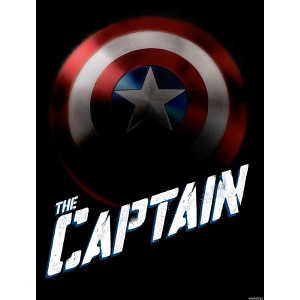 Komar Avengers Wandbild: Captain America Schild und Schriftzug auf dunklem Hintergrund.