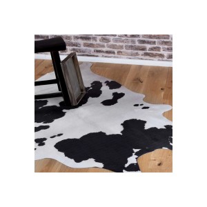 MeGusta Teppich Animal Modern Weiß, 155x190 cm, Kuhfell-Optik. Kurzflorteppich für Wohnräume.