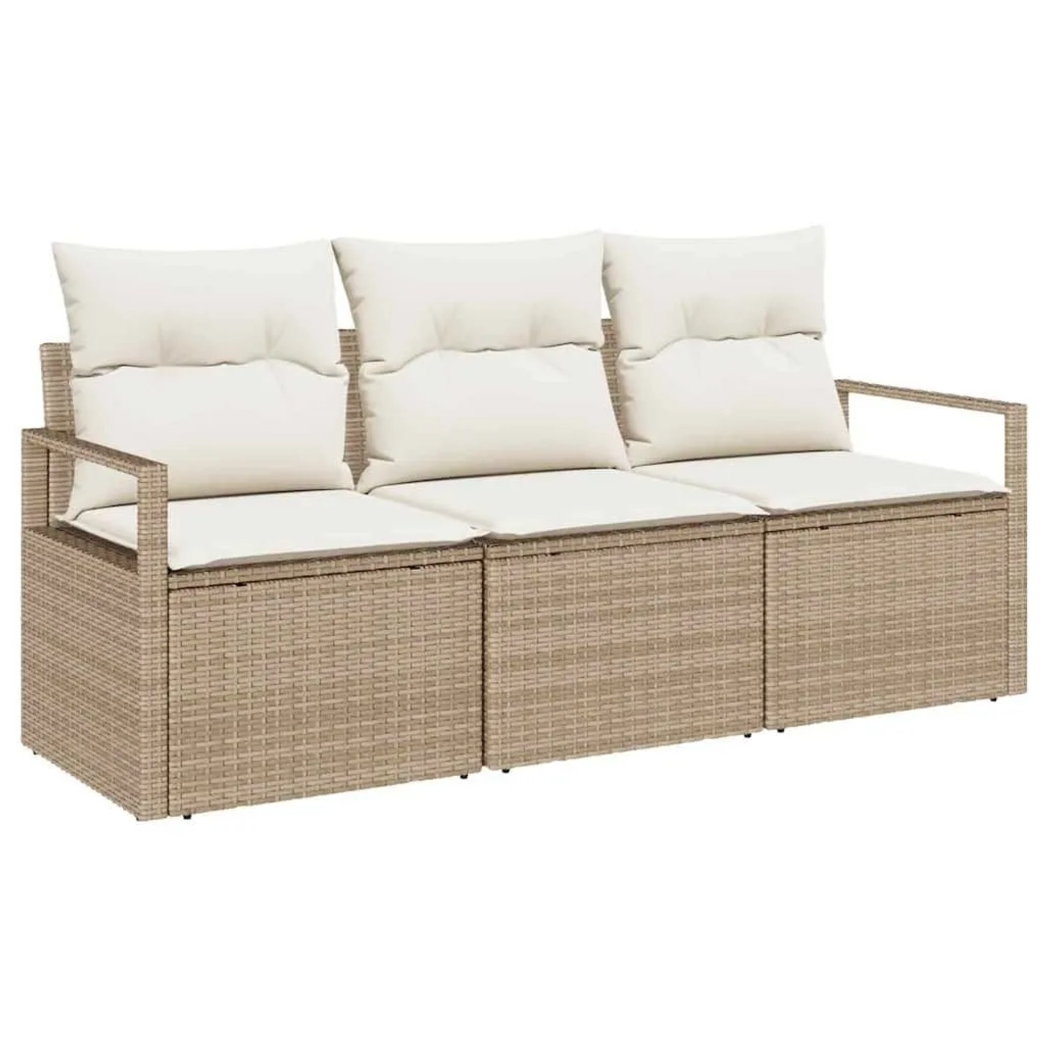Thumbnail - vidaXL Gartensofa-Set mit Kissen 3 Stk Beige und Weiß Poly-Rattan 3354910