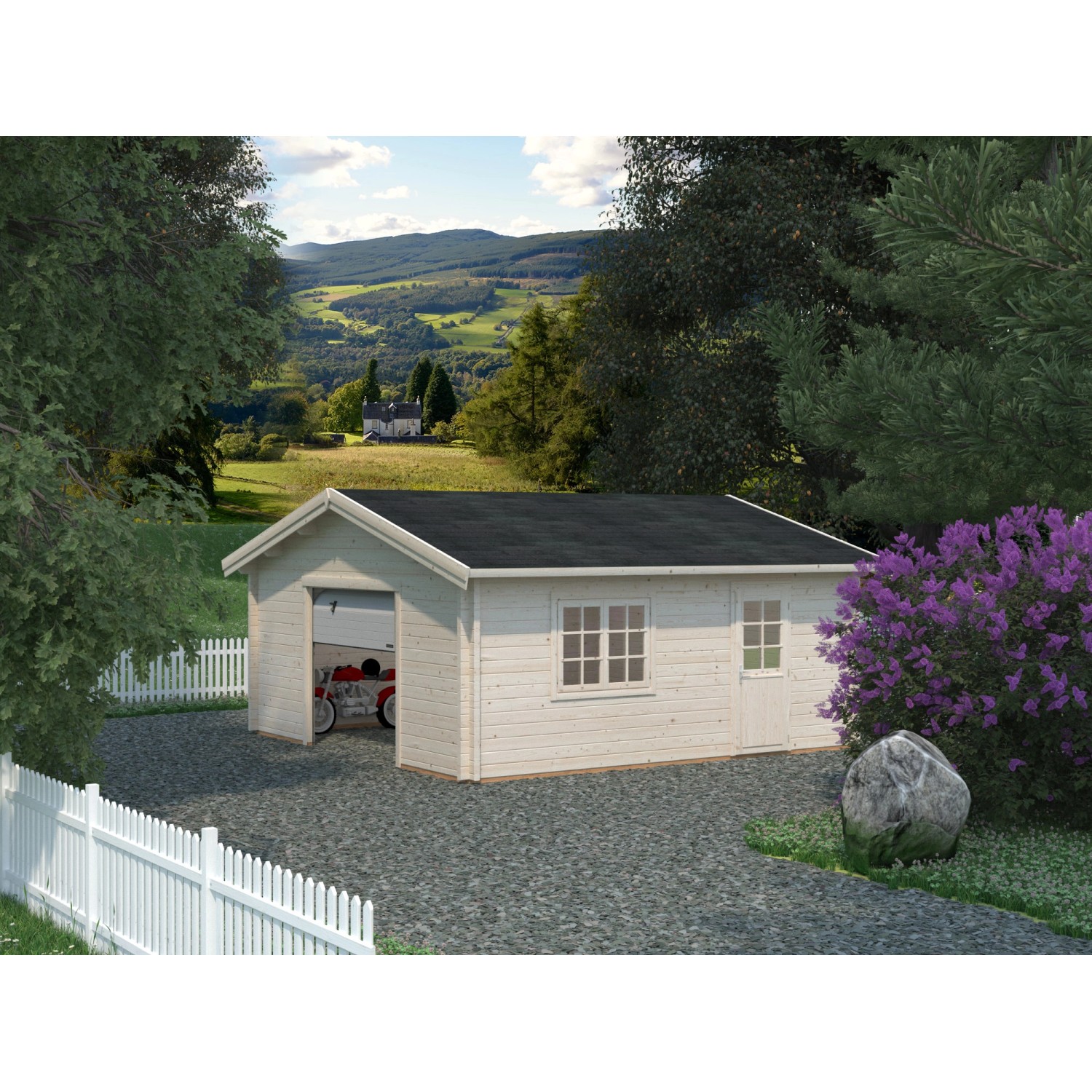Palmako Garage Roger mit Sektionaltor 540 x 540 cm Lackiert Grau-Weiß FSC® günstig online kaufen