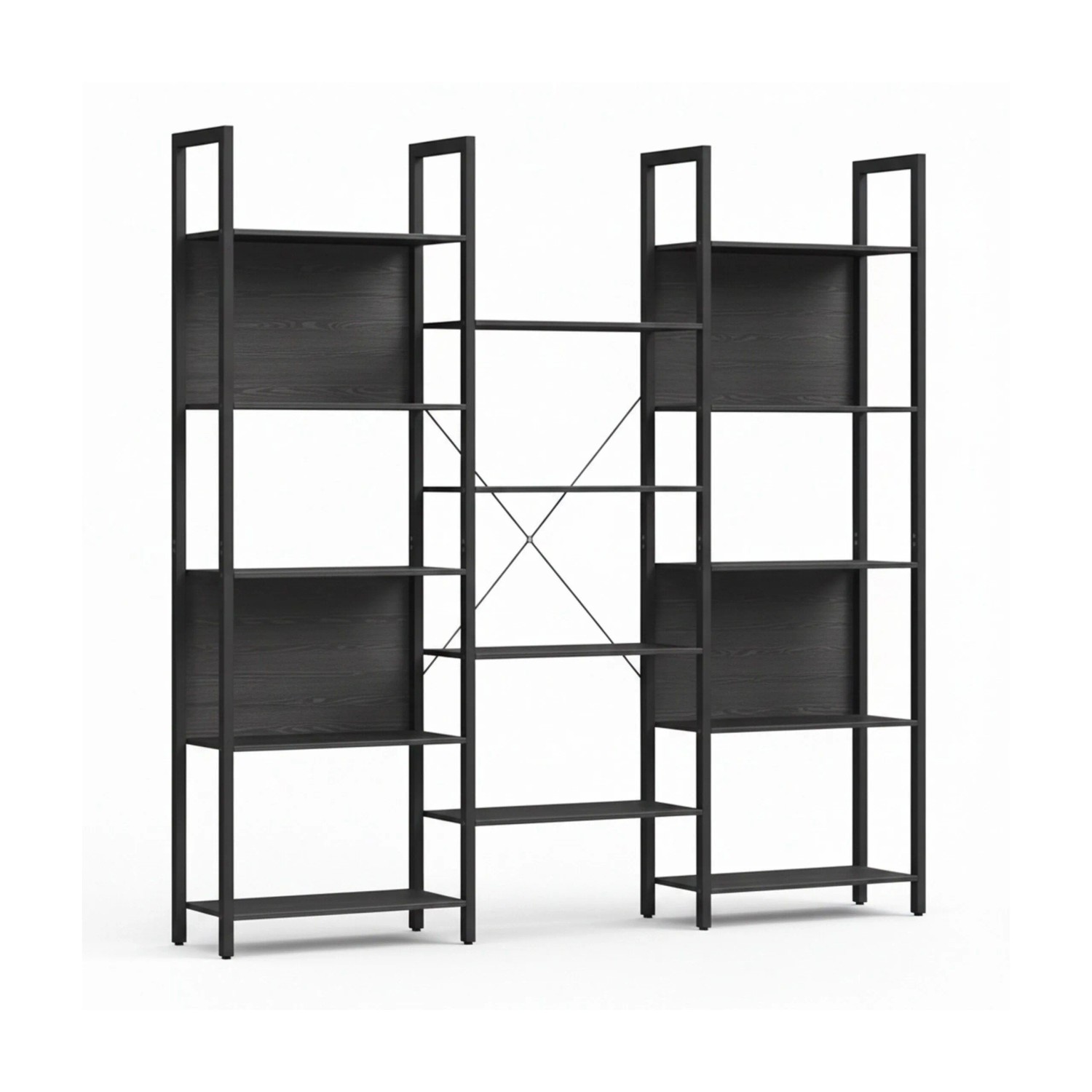Relaxdays Bücherregal mit 14 Ablagen MDF Eisen Schwarz Teilbar Kippschutz 166 x 158 x 24 cm 21 kg