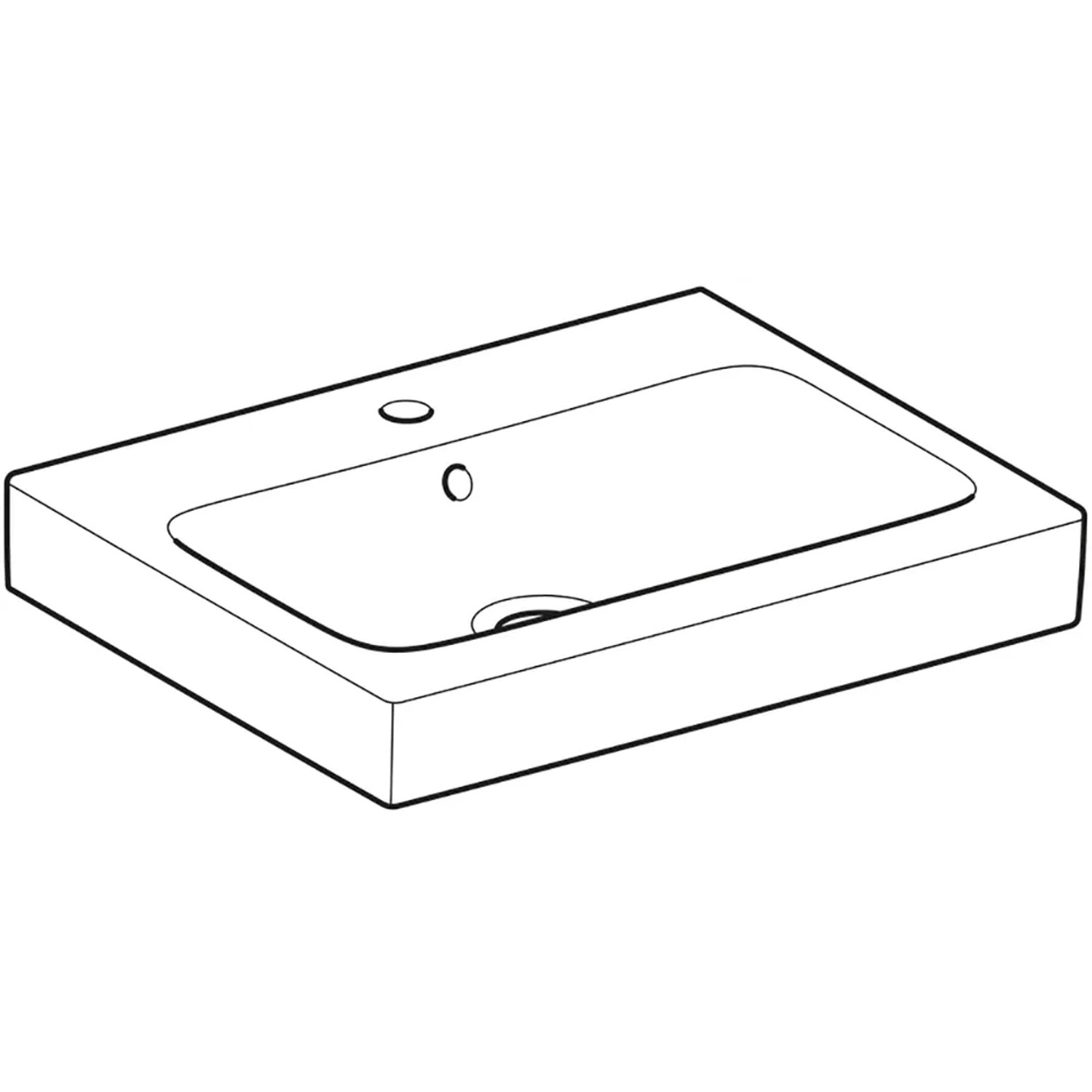Weißes Geberit iCon Waschbecken, 60 cm breit, mit Hahnloch und KeraTect Beschichtung.