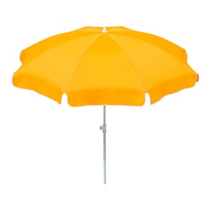 Goldgelber Schneider Balkonschirm Ibiza Ø 240 cm mit Knickfunktion.