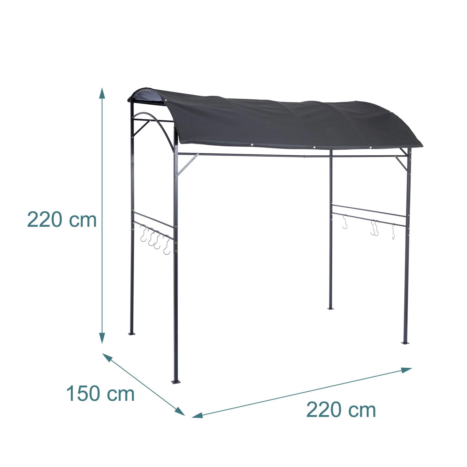 Relaxdays Grillpavillon Stahl Anthrazit Wasserabweisend Pulverbeschichtet mit 8 Haken 220 cm x 220 cm x 150 cm_4