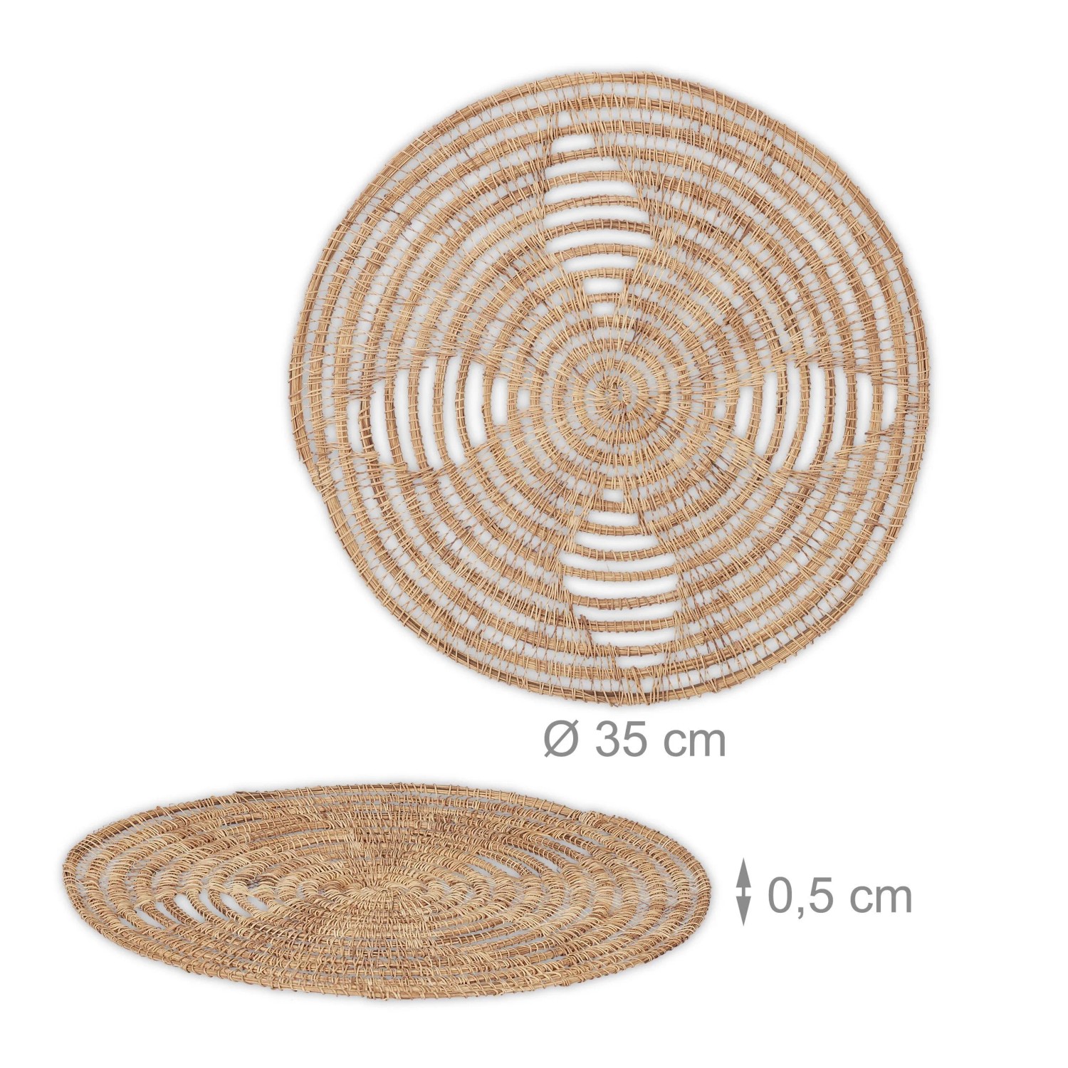 Relaxdays Tischset 4-teilig Palmenfaser Natur Hitzebeständig 0,5 cm x 35 cm 60 g_4