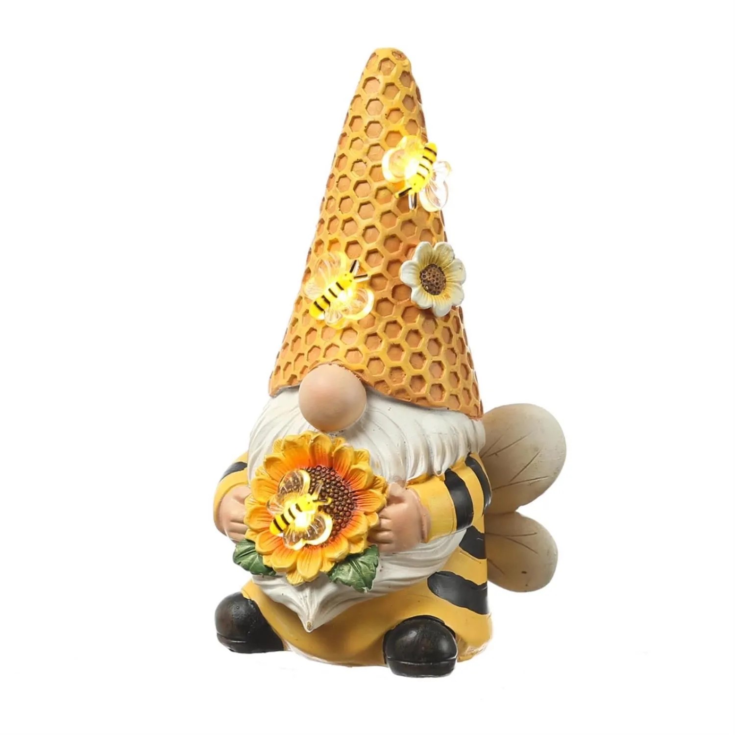 Marelida LED Solar Gartenzwerg Biene Gartendeko Gartenfigur Honigbiene Solarfigur 17,5cm