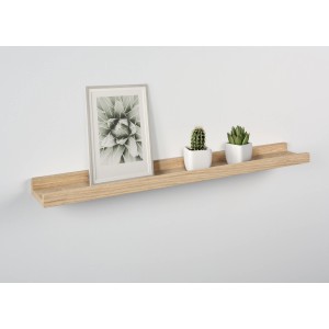 Holz-Bilderleiste Bix, 60 cm, Eiche, mit Deko-Bild und Kakteen auf weißer Wand.