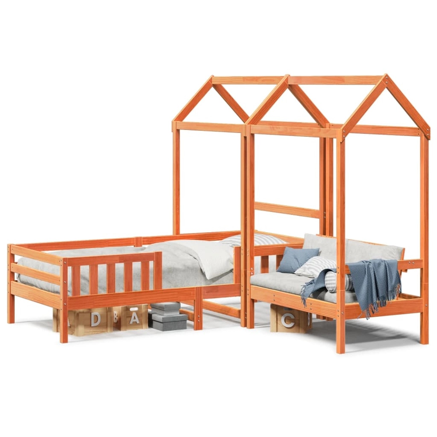 vidaXL Massivholzbett und Bank mit Dach Orange 75x190 cm Kiefernholz2101123 günstig online kaufen