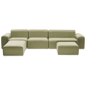 Beliani Lounge Set BATTIFOLLO Olivgrün: Gartenmöbel Set mit Sofa und Ottomanen.