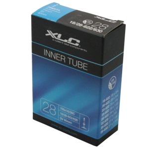 XLC Fahrradschlauch VT-S28 in schwarzer Verpackung mit blauen Akzenten, Sclaverand-Ventil 60mm, 28 Zoll.