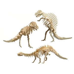 Pebaro Bausatz: 3 Holz-Dinosaurier (Brontosaurus, Tyrannosaurus, Ouranosaurus) zum Zusammenbauen und Bemalen.