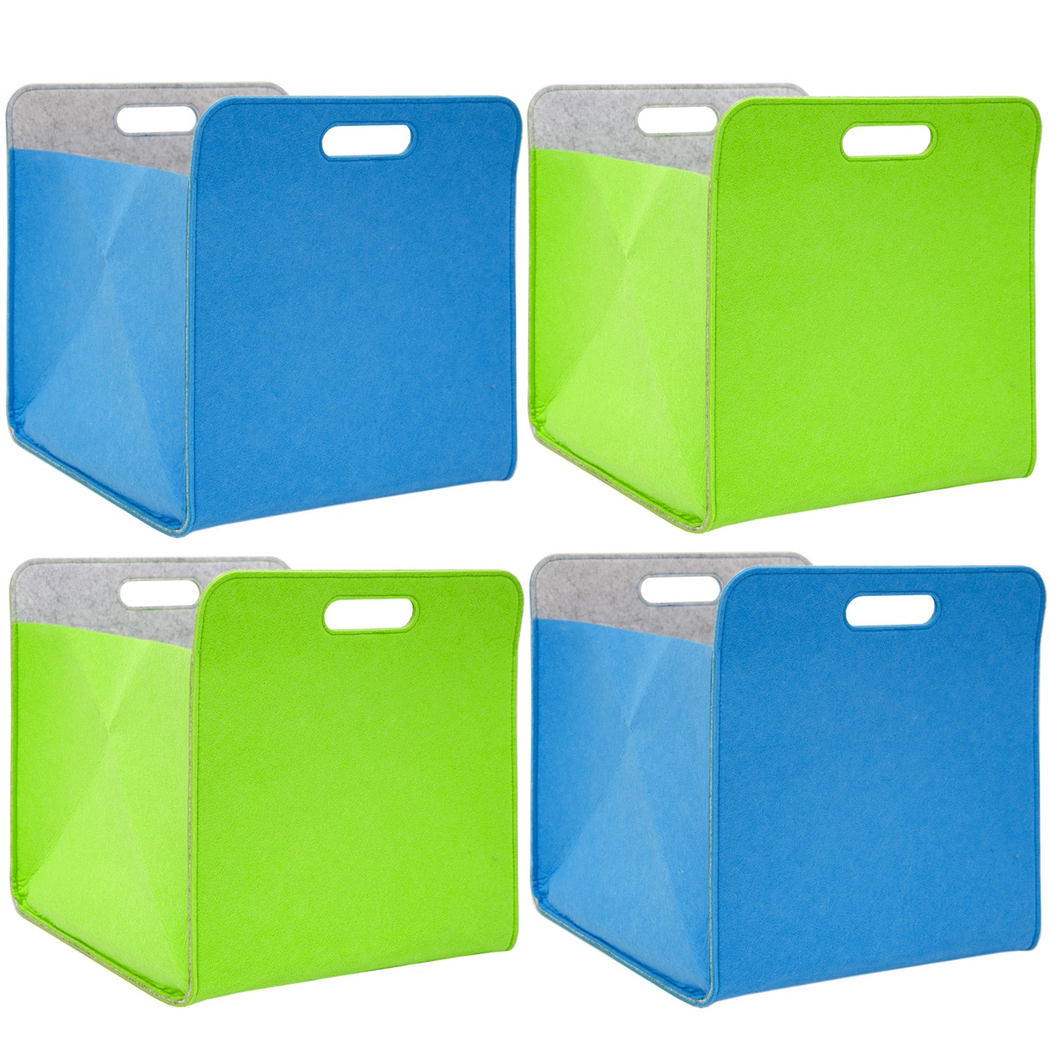 DuneDesign Filz Aufbewahrungsbox für Kallax Regal 33 x 33 x 38 cm 4er Blau Grün