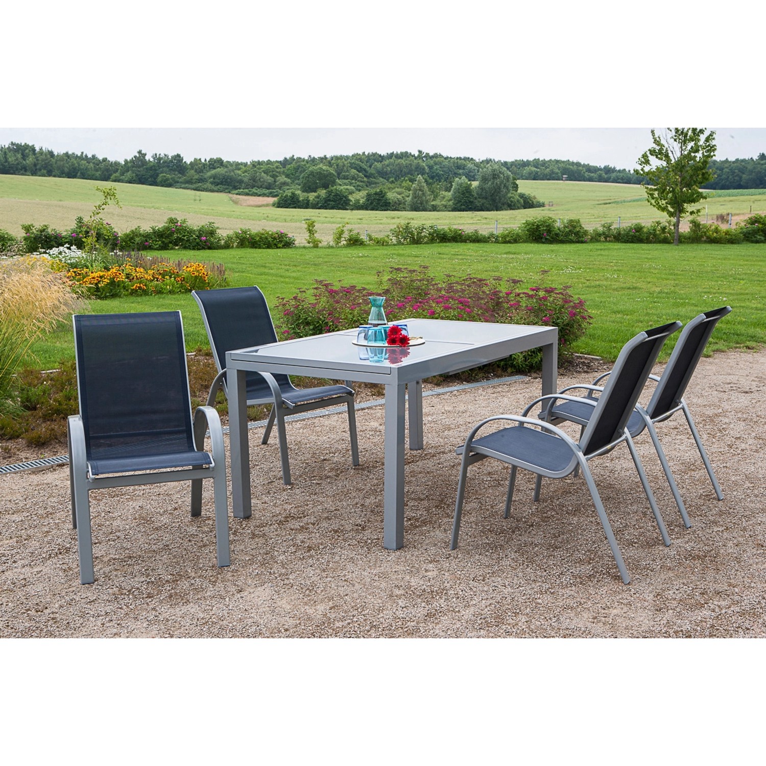 Gartenmöbel-Set Amalfi 5-tlg. Marineblau inkl. Tisch 160/220 cm x 90 cm