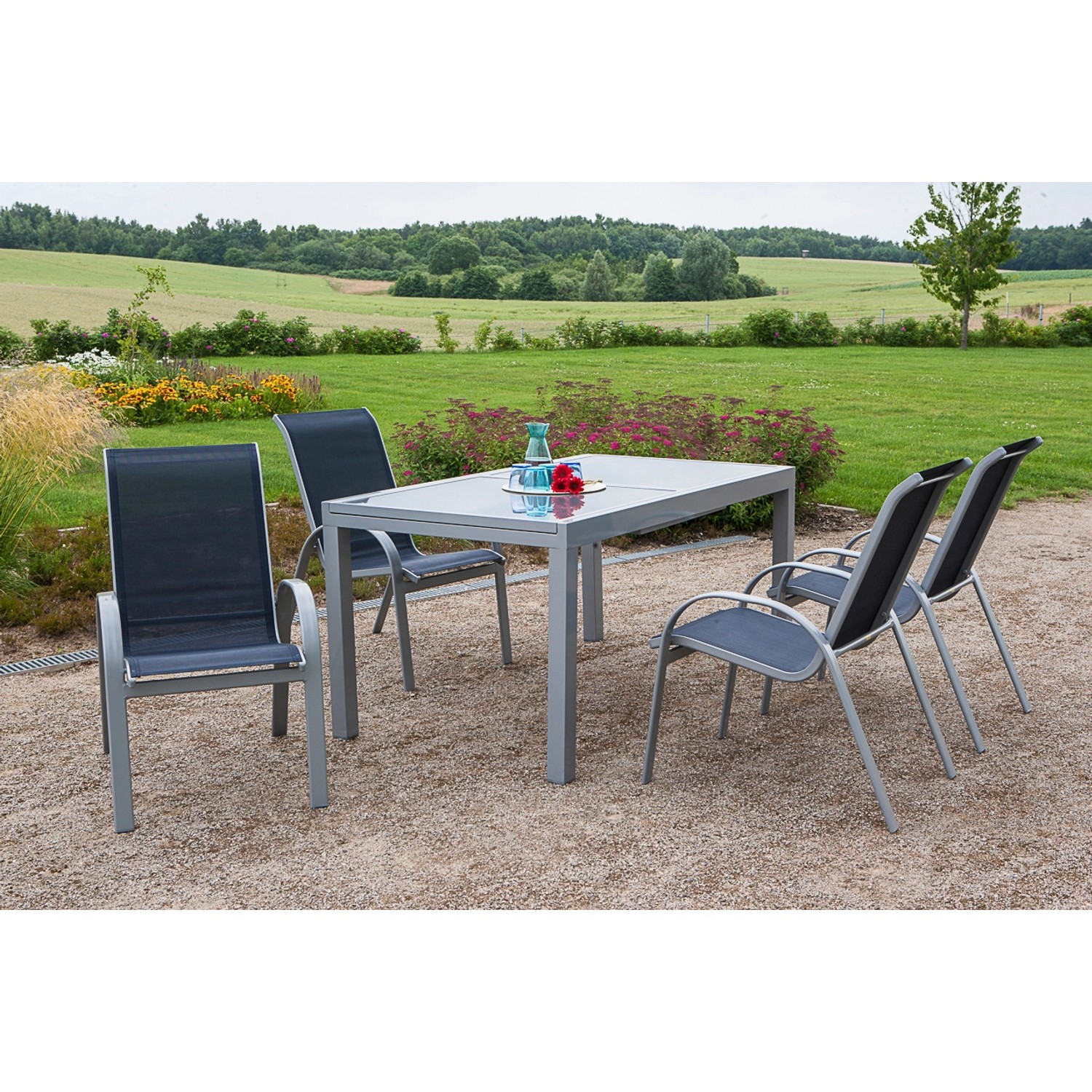 Gartenmöbel-Set Amalfi 5-tlg. Marineblau inkl. Tisch 160/220 cm x 90 cm günstig online kaufen