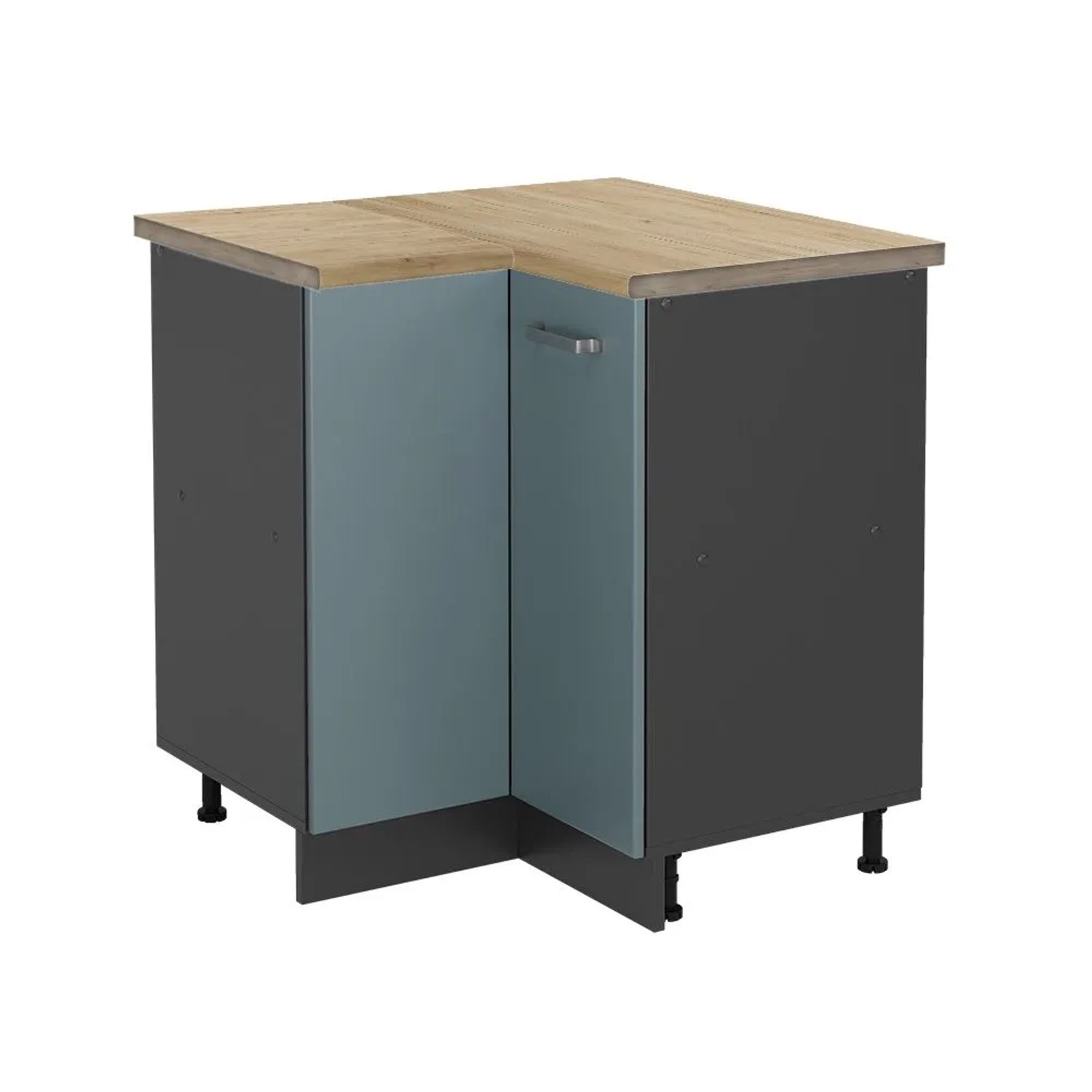 Vicco Eckunterschrank R-Line Küchen Eckschrank Blau-Grau Anthrazit 76 cm AP Eiche