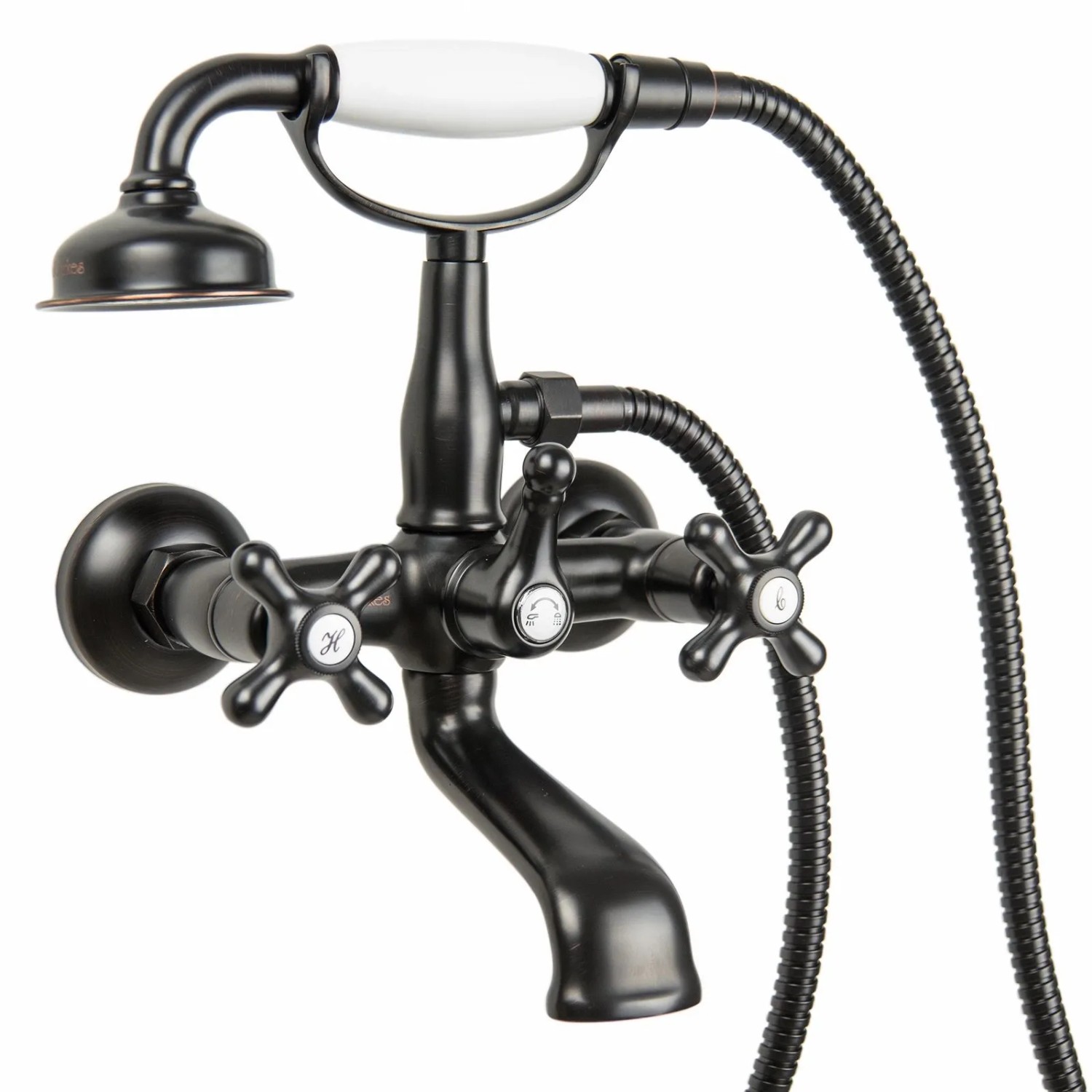 PaulGurkes Wannenarmatur Retro Schwarz Aufputz Nostalgie Handbrause Landhausstil