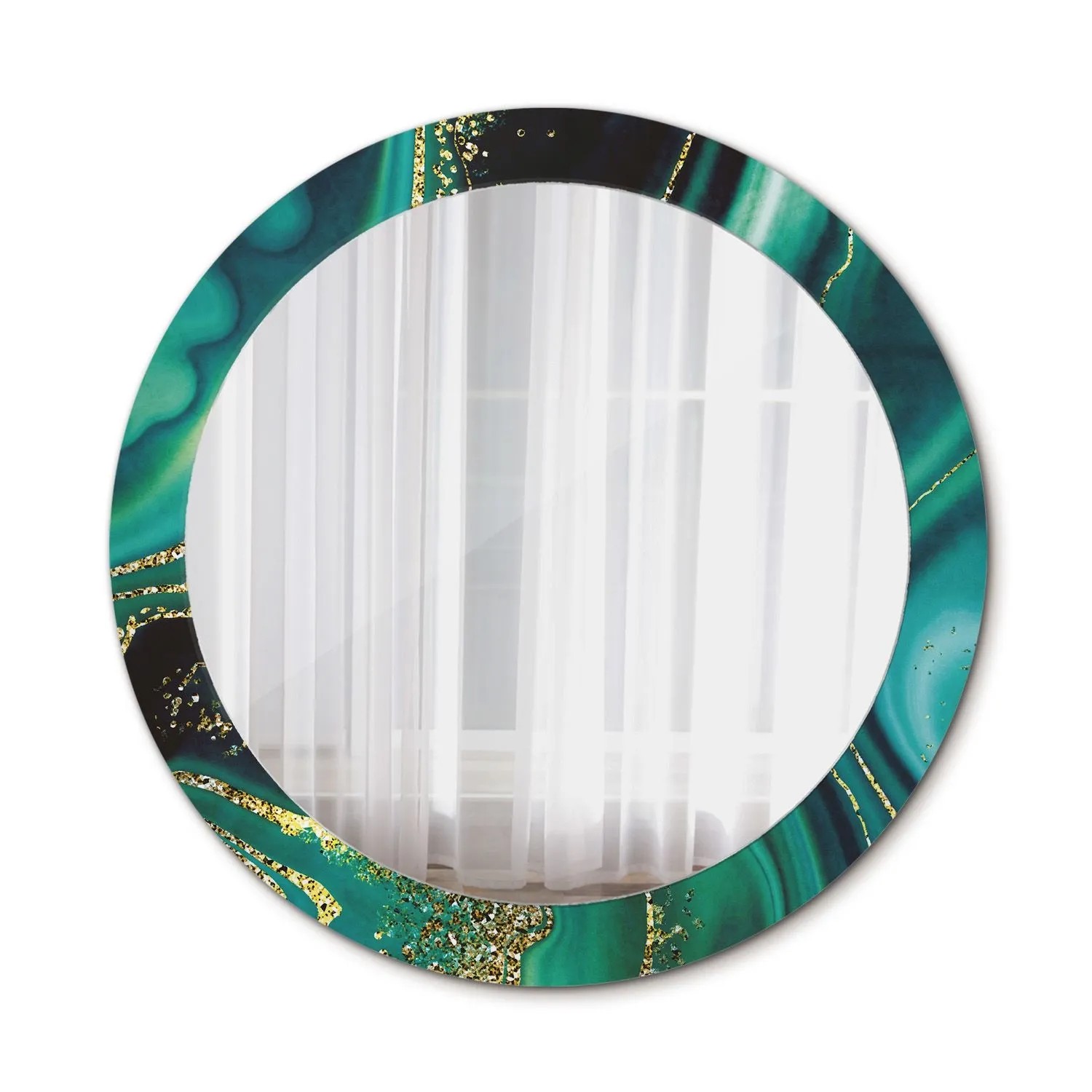 Tulup Bedruckter Spiegel Smaragdfarbener Marmor 90x90 cm Runder Spiegel Bedrucktem Rahmen Dekorative Spiegel Spiegel mit...