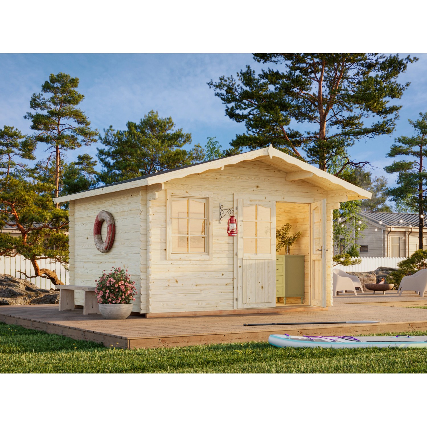 Palmako Gartenhaus Emma 360 x 300 cm Lackiert Grau-Weiß FSC® günstig online kaufen