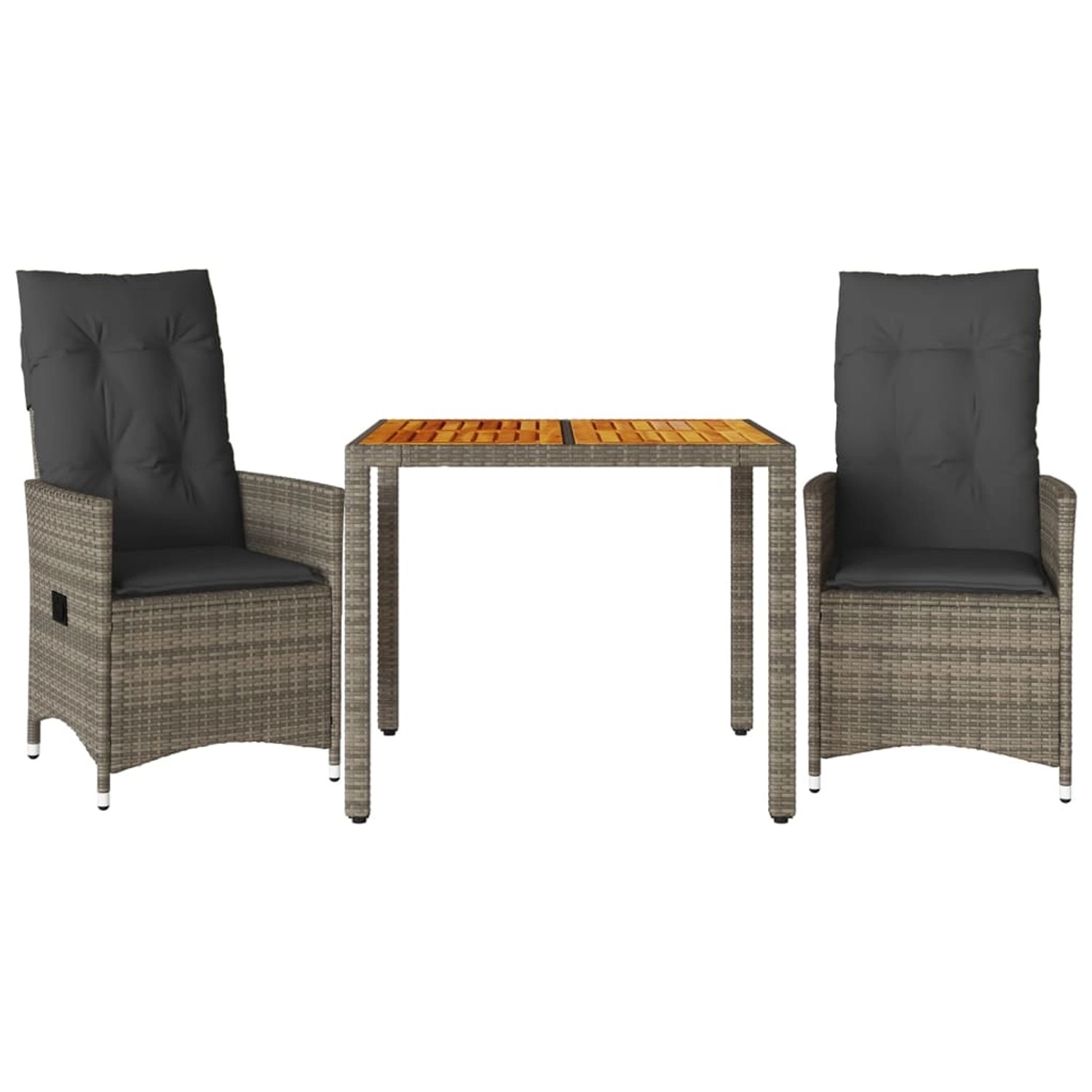 vidaXL 3-Tlg Bistro-Set mit Kissen Grau Poly Rattan 3276723