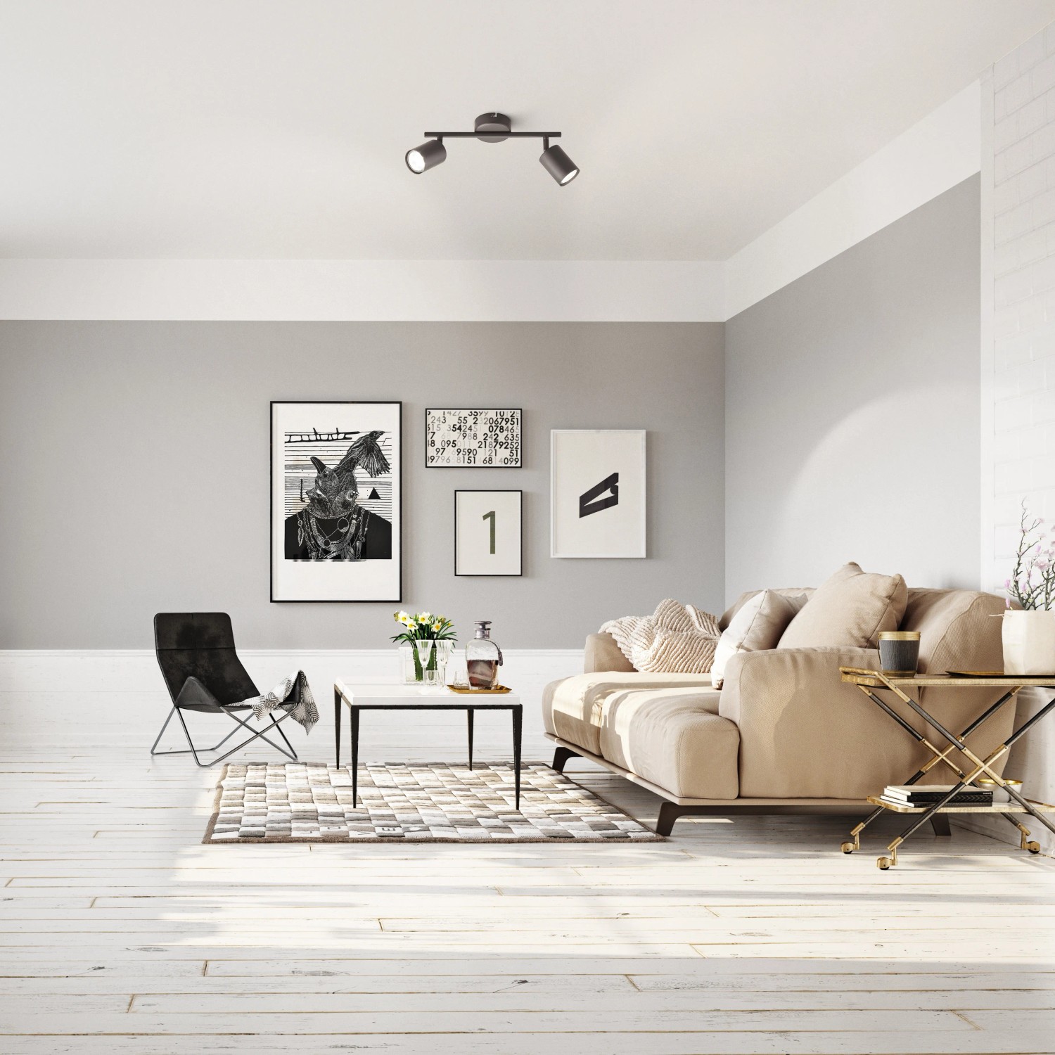 Schwarze Fischer & Honsel Deckenleuchte Vano, 2-flammig, im modernen Wohnraum.