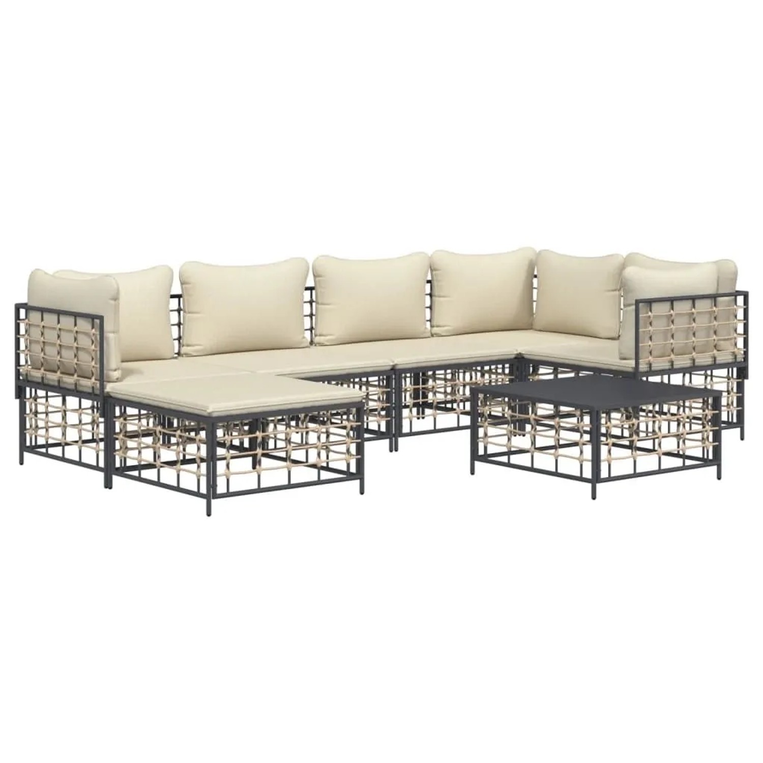 vidaXL 7-Tlg Garten-Lounge-Set mit Kissen Anthrazit Poly Rattan 3186772