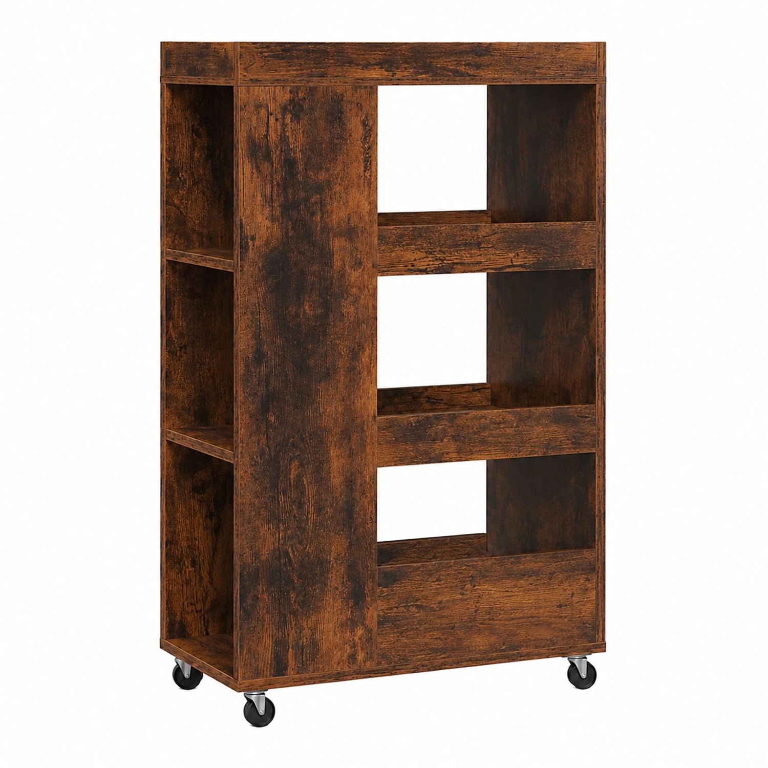Relaxdays Nischenwagen Holzwerkstoff Kunststoff Vintagebraun Schmal Rollbar 4 Ebenen 85 cm x 18 cm x 60 cm 12,8 kg