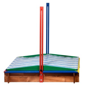 Quadratischer Sandkasten mit Sonnenschutzdach, Kiefernholz, 120x120 cm.