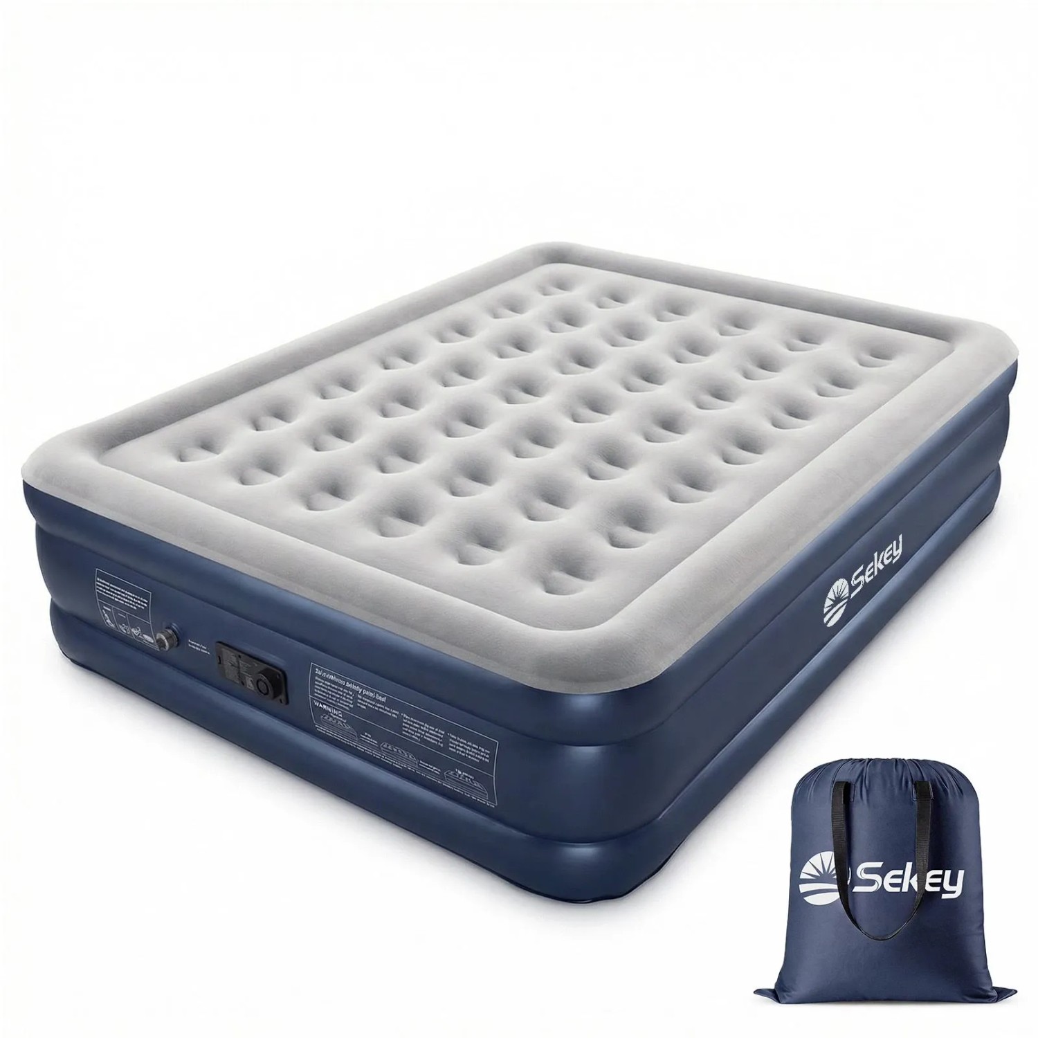 Sekey Luftbett mit Pumpe Gästebett Blau und Grau 203 cm x 152 cm x 46 cm