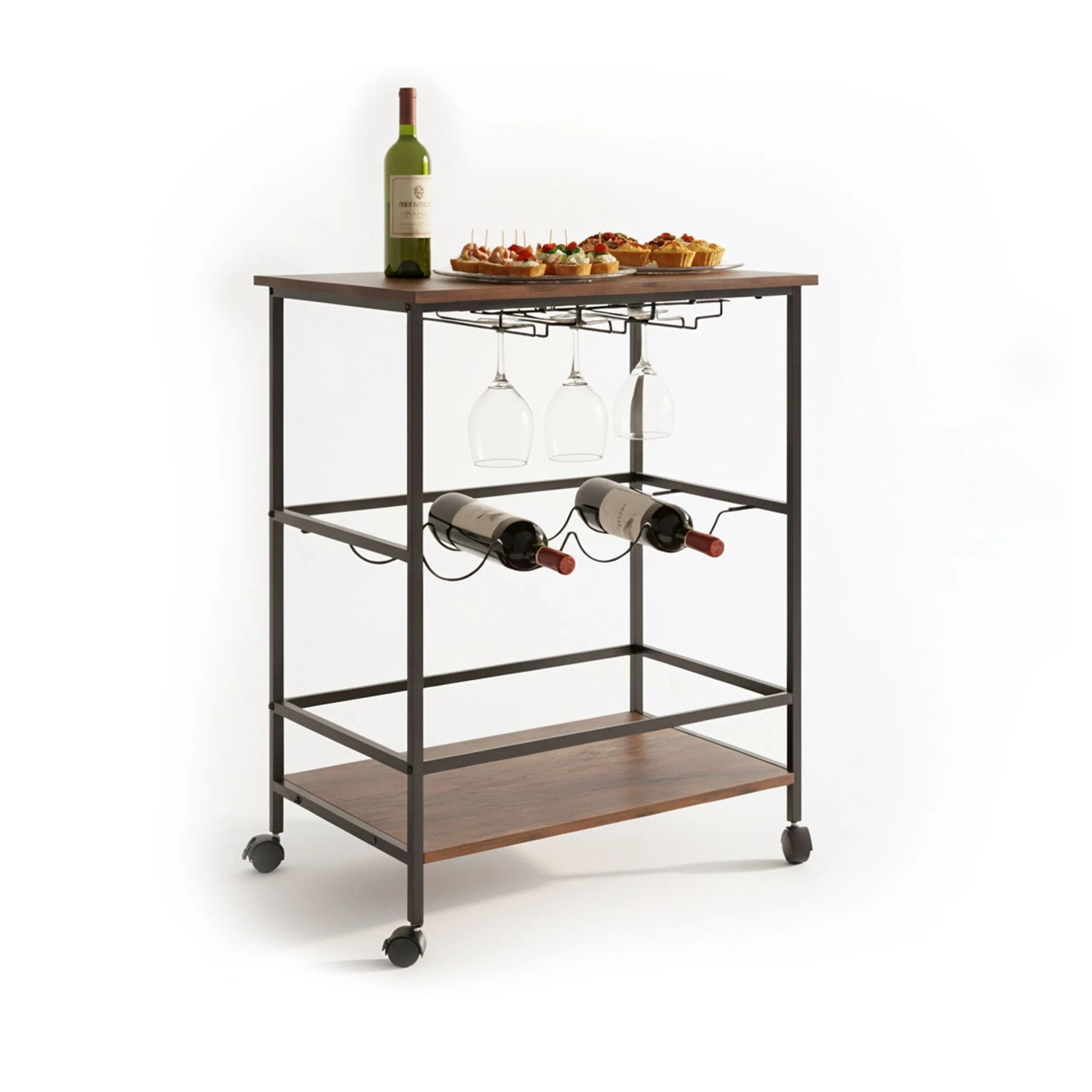 Relaxdays Servierwagen Eisen Schwarz Rollbar Mit Bremsen 82 cm x 60 cm x 45 cm 8,2 kg