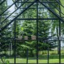 Halls Gewächshaus Icon 8, schwarzes Gartenhaus mit Glas und Regal, Pflanzenzucht.