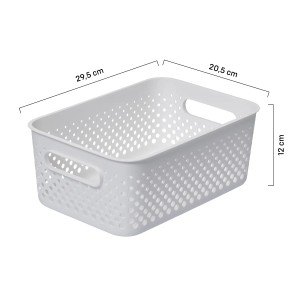 Weißer SmartStore Essence M Aufbewahrungskorb mit Lochmuster und Griffen.