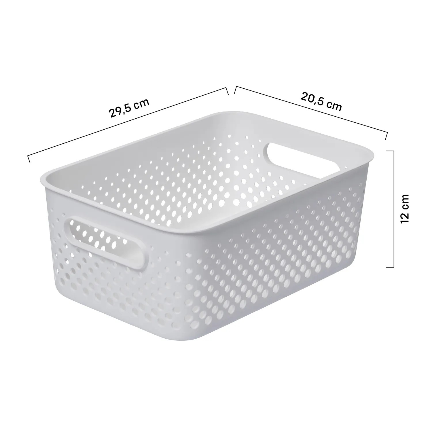 Weißer SmartStore Essence M Aufbewahrungskorb mit Lochmuster und Griffen.