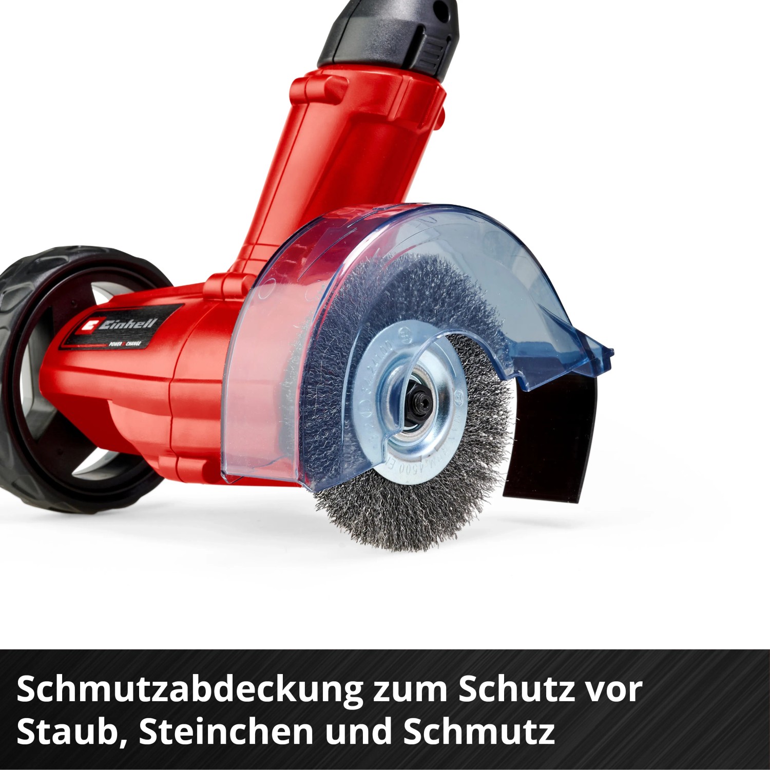 Einhell Akku-Fugenreiniger GC-CC 18 Li Kit mit Stahlbürste und Schutzabdeckung.