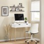 SoBuy Schreibtisch FWT40-WN mit 2 Schubladen, Kiefer/Weiß, im Arbeitszimmer.