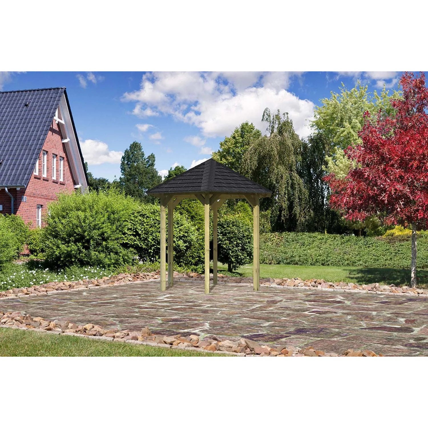 Karibu Pavillon Alicante Set mit schwarzen Schindeln, kesseldruckimprägniert, 235x208x280 cm.