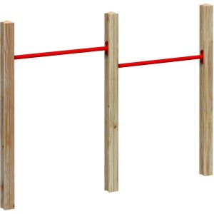 Winnetoo Spielreck aus Lärche (FSC®) mit zwei roten Reckstangen und drei Pfosten.